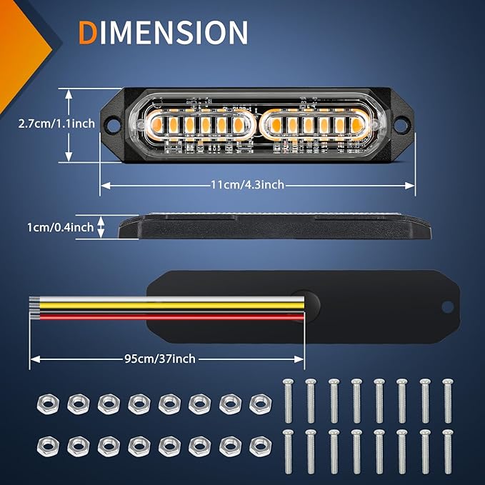 Nilight 8PCS Led Strobe Lights 12LED Amber Emergency Light 12V 24V Surface Mount Flashing Warning Hazard Beacon Lights Ultra Slim Sync Feature Mini Grille for Cars Trucks Off Road Vehicles SUV