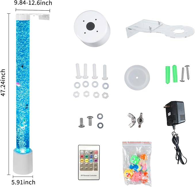 4FT Sensory Water Bubble Tube Lamp with Colorful LED Lights and Swimming Fish - Calming Aquarium Night Light for Children and Sensory Integration Therapy