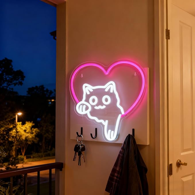 Cat Neon Sign Dimmable LED Animal Neon Light for Bedroom Kids Room Decor | Cute Cat Theme Design for Pet Lovers Kids Room Bedroom Dorm Playroom Nurseries and Animal Lovers Gift Ideas Home Decoration