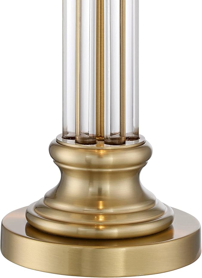 Vienna Full Spectrum Rolland Traditional Table Lamp 30" Tall Antique Brass Crystal Column Off White Tapered Drum Shade Decor for Living Room Bedroom House Bedside Nightstand Home Office Entryway