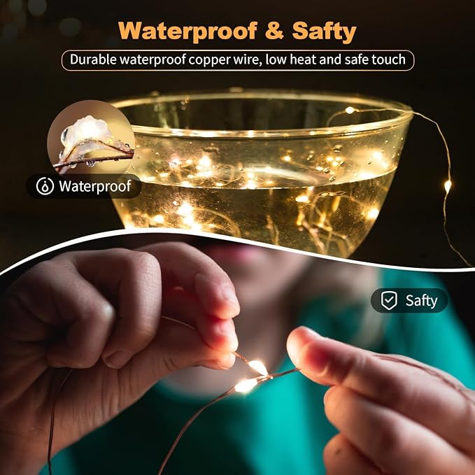 14 Pack Fairy Lights Battery Operated, 7ft 20 LED Warm White Mini String Lights, Waterproof Silver Wire Firefly Lights for Mason Jars Wedding Christmas Party Bedroom Indoor Outdoor Decoration