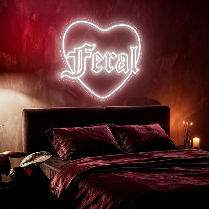 Custom Feral Heart Neon Sign LED Neon Light for Wall Decor Gothic Neon Sign for Bedroom Bar Party Tattoo Studio Bachelorette Trendy Wall Art Halloween Decoration Goth Lover Gifts
