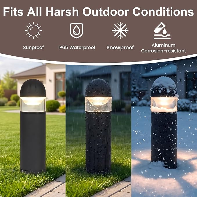 Low Voltage Landscape Lighting, 2W 200LM 12V LED Bollard Lights Outdoor Waterproof with Connectors, Aluminum Housing Driveway Pathway Walkway lights 3000K Warm White, ETL UL CSA Listed, 2 Pack