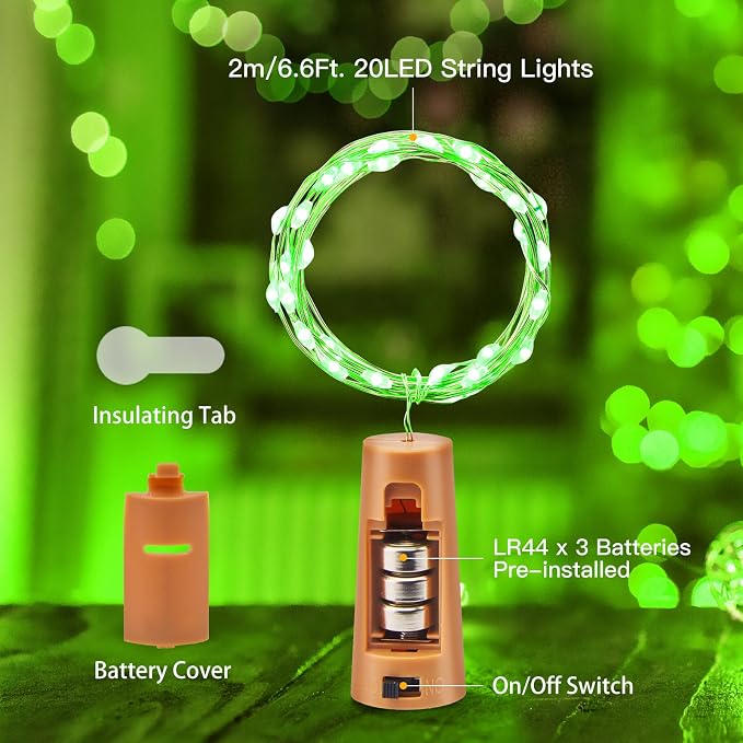 Brightown Wine Bottle Lights with Cork, 10 Pack 7ft 20 LED | 5 Colors, Battery Operated Cork Lights, Waterproof Silver Wire for Liquor Bottles DIY Party Wedding Décor