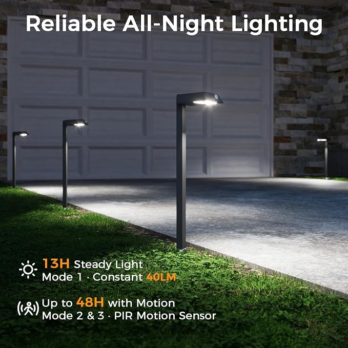 XMCOSY+ Solar Pathway Lights, 6 Pack Metal Motion Sensor Outdoor Lights | 300LM Bright Landscape Lights, All-Night Lighting, IP65 Waterproof Garden Light for Yard, Driveway & Walkway, Warm/Cool White