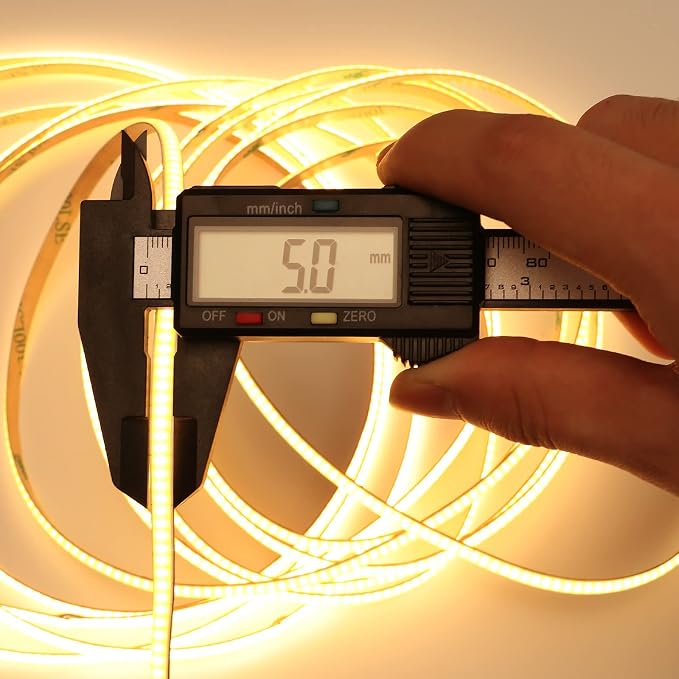 TOPAI 12V 5mm Dotless COB LED Strip 16.4ft 2700K Warm White Cabinet Light | Ultra Thin Tape Lights, CRI>90 400 LEDs/M, No Dark Spots, Flexible Cuttable, Self Adhesive Easy Install