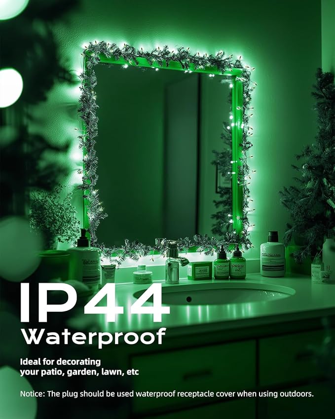 Brightown Green Christmas String Lights, 100-Count 20ft Incandescent Bulb Mini Lights for St. Patrick's Day Decor, Christmas Tree Garland Wedding Party Multi-Use Festival Decoration, White Wire