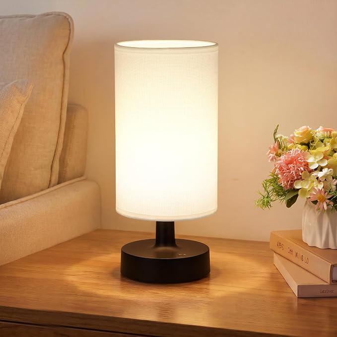 Kakanuo Cordless Table Lamp Rechargeable Small - 1 Pack White Black, 4000mAh Battery Operated Lamp with Touch Control Stepless Dimming, Wireless Lamp for Bedside, Nightstand, Bedroom, Living Room