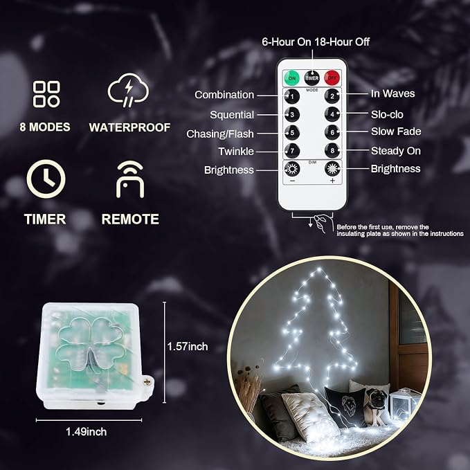 6 Pack Fairy Lights Battery Operated with Remote Timer 8 Lighting Modes,7ft 20 LED Waterproof Mini String Lights for Halloween Christmas Table Centerpieces Bedroom Decorations,White