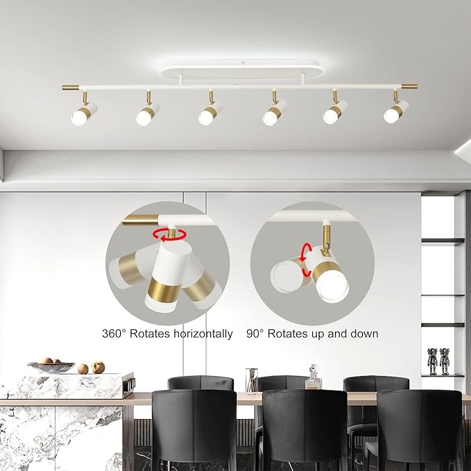 Jaycomey 6-Light LED Track Lighting Fixtures Ceiling, 60W Dimmable Track Light with Remote, 3000K-6500K Adjustable Ceiling Spotlights, 51in White Gold Ceiling Light Fixture for Kitchen Living Room