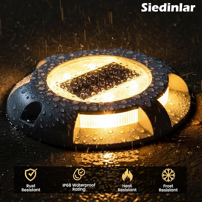 SIEDiNLAR Solar Deck Lights Driveway Dock LED Light Solar Powered Outdoor Waterproof Road Markers for Pathway Step Stair Garden Ground Sidewalk Yard 12 Pack (Warm White)