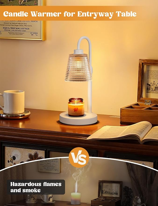 Innqoo White Candle Warmer Lamp with Timer, Dimmable Candle Warmer for Jar Candles, Height Adjustable Wax Melts Warmer, Birthday Gifts for Women Mom, House Warming Gifts New Home Decor