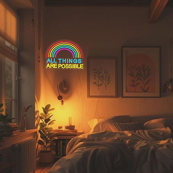 ALL THINGS ARE POSSIBLE Neon Lights, LED Neon Signs for Wall Decor, Rainbow Neon Light Sign Neon Room Decor,USB Night Lights for Bedrooms,Bookshops,Libraries, Classrooms,Florists, Parties, Holiday Gifts(16.5*12.6in)