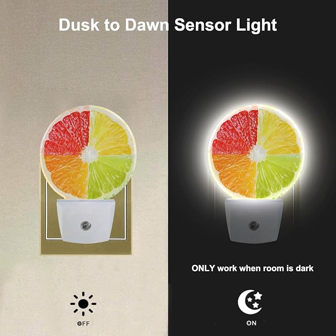 EKOBLA Lemon Novelty Plug-in Nightlights Tropical Fruit Citrus Food Funny Colorful Seasonal Night Lights Plug into Wall Auto Sensor LED for Boys Girls Men Women Home Decor Holiday Gifts