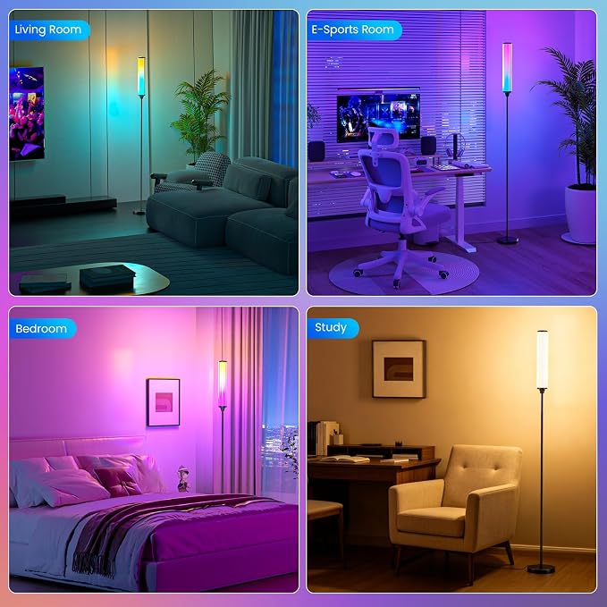 FRIDEKO HOME RGBCW Standing Lamp, Modern Floor Lamp with App & Remote Control,1500lm LED Corner Lamp with Music Sync and 16 Million DIY Colors for Bedroom Living Room