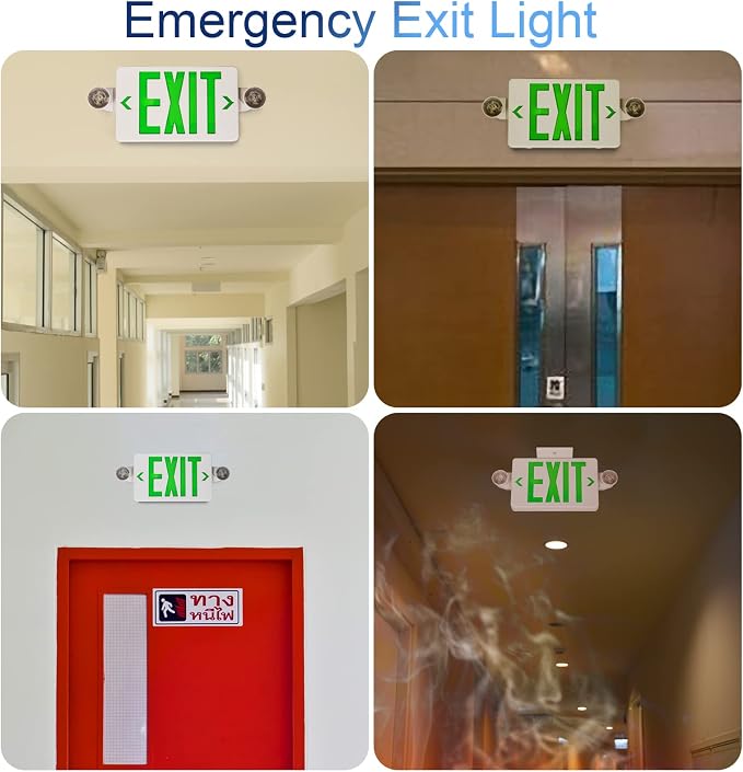 TANLUX Green Exit Sign with Emergency Lights, LED Emergency Exit Light with Battery Backup, UL Listed, AC 120/277V, Commercial Emergency Lights Combo for Business - 6 Pack