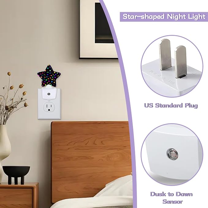 Night Light,Bright Neon Stars Night Lights Plug into Wall Colorful Decorations for Bedroom Bathroom,Dusk to Dawn Sensor Kitchen Hallway Stairs Energy Efficient Desk Lamp