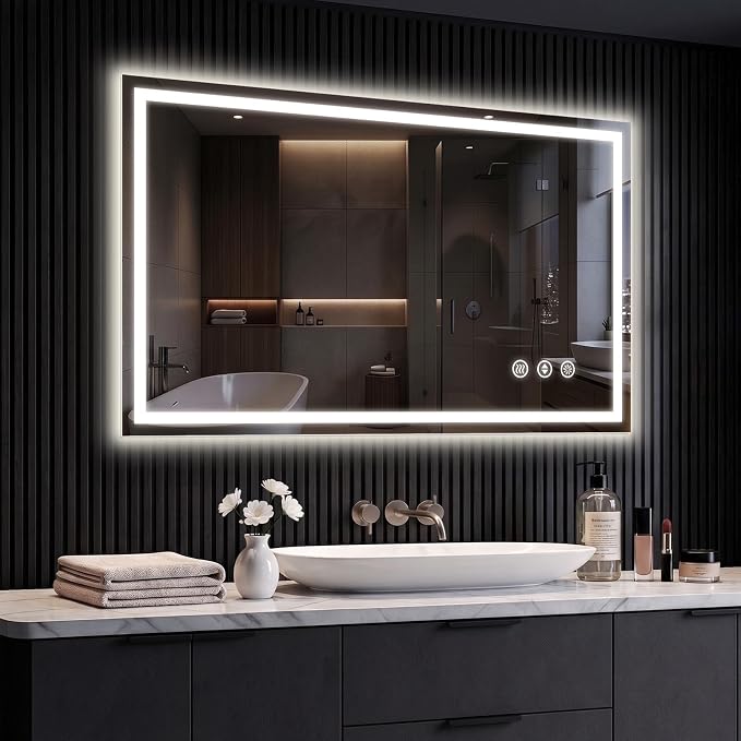 40x32 LED Bathroom Mirror with Anti-Fog, Backlit & Front Lit, Memory | Stepless Dimmable 3 Color CRI 95+ Shatterproof Tempered Glass ETL Listed for Safety Lighted Bathroom Vanity Mirror for Wall