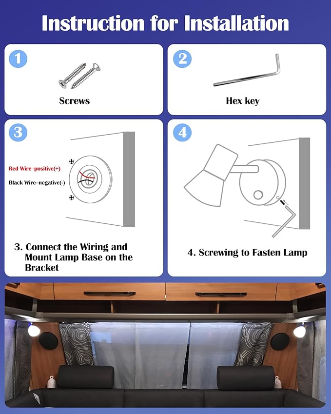 THALASSA Boat Reading Light 12V Interior LED Fixtures RV Reading Lamp Wall Sconce for Marine Caravan Camper Van Motorhome Indoor Lighting with Built-in Touch Dimmer Switch