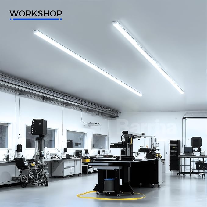 Barrina LED Shop Lights 4FT for Workshop, Garage, 45W 5000LM 6500K, 6 Packs | 4Foot for Warehouse Basement Kitchen and Workbench, Hidden Wiring, Ceiling Mount, with ON/Off, Linkable to 4, Frosted Cover