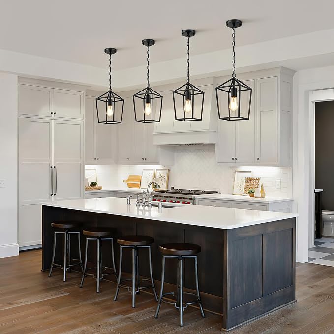 Sheetea 2 Pack Pendant Lights Kitchen Island, Modern Black Light Fixtures | Farmhouse Design, Ceiling Hanging Height Adjustable, Durable Metal, Quick & Easy Installation, Small Pendant Lighting