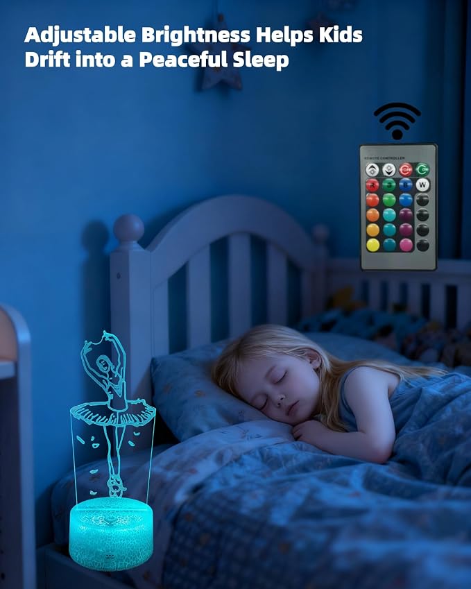 Ballet Dance Gift 3D Illusion LED Night Light, Ballerina Style | 16 Colors Changing, Dimmable, Touch & Remote Control, Girl Bedroom Room Décor, Christmas Birthday Toy Lamp for Kid Teen Women