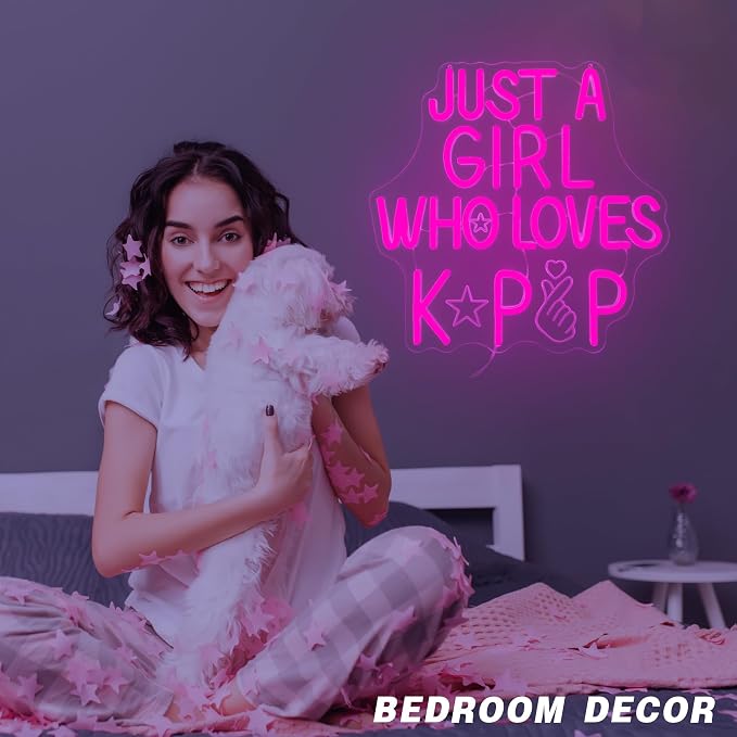 Kpop Neon Sign - Just a Girl Who Loves Kpop LED Light Dimmable USB Powered Neon Lights for Girls Room Decor, Teen Bedroom Aesthetic, Kpop Fan Gift, Korean Music Wall Art, Dorm Decor(12.7 * 12.4inch)