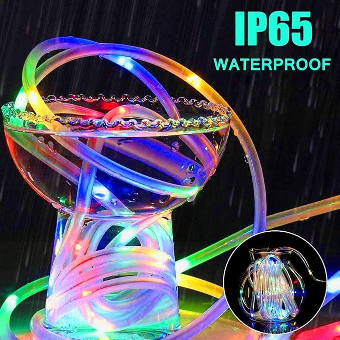 LED Rope Lights Battery Operated String Lights 120 LEDs 8 Modes | IP65 Waterproof 40ft Battery Powered Rope Lights With Dimmable Remote for Party Garden Holiday Decoration(Multicolor)