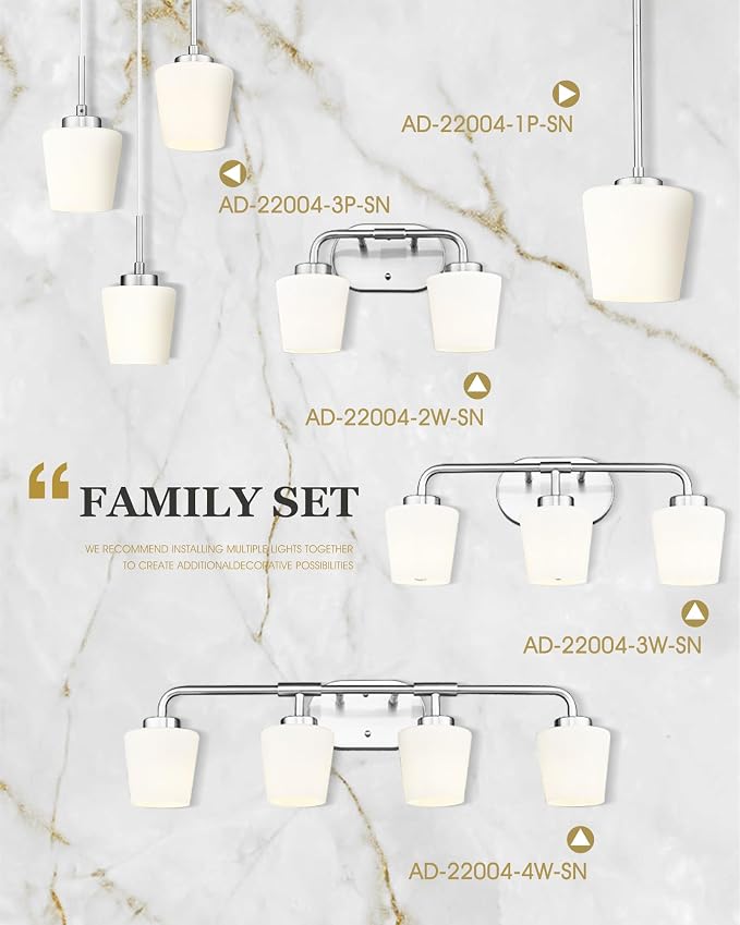 2-Light Bathroom Light Fixtures Over Mirror, Brushed Nickel | Vanity Lighting Fixtures with Milk White Glass, Vintage Farmhouse Wall Sconces Lighting, AD-22004-2W-SN