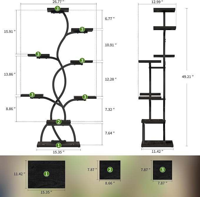 Plant Stand Indoor with Grow Light - 8 Tiered Corner Plant Shelf Indoor | 49" Plant Holder with Lights for Indoor Growing, Tall Lighted Flower Stand for Living Room, Balcony, Black