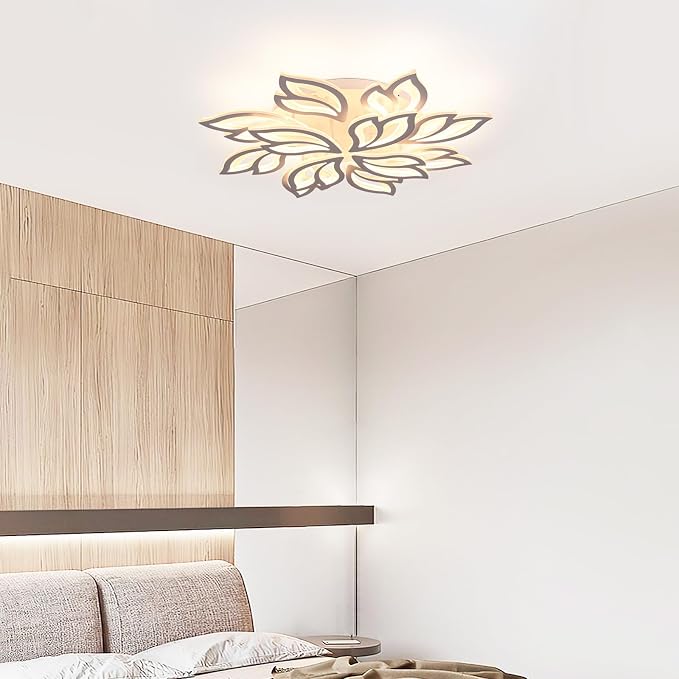 Garwarm 32" LED Flush Mount Ceiling Light, Low Profile Dimmable Fixture | Modern Ceiling Light with Remote, Acrylic Flower Lamp,Stepless Color Temperature Change for Large Bedroom Living Room Kitchen