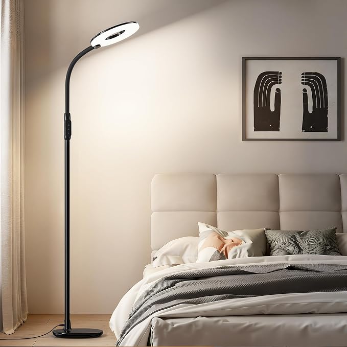 70'' Bright LED Floor Lamp Floor Lamps for Living Room, Office,Black | Dimmable & 3 Color Temperature, Touch Control Standing Tall Lamp, Gooseneck Floor Light for Sewing, Craft, Bedroom, Corner
