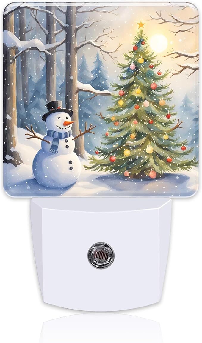 Christmas Tree With Snowman Night Light for Kids,Winter Holiday Snowman Night Light Plug in with Dusk to Dawn Sensor,0.5w Energy Saving Nightlight for Boys Girls Hallway Stairway Kitchen Bedroom