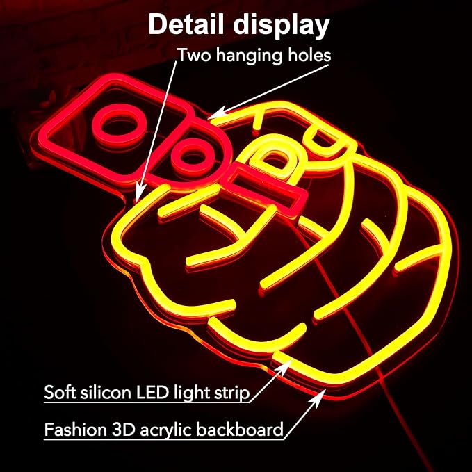 Gun Neon Light LED Yellow Red Pistol Neon Sign | Cool Hanging Design, Man Cave Bedroom Dorm Office Bar Party Decor, Gifts For Boys & Man