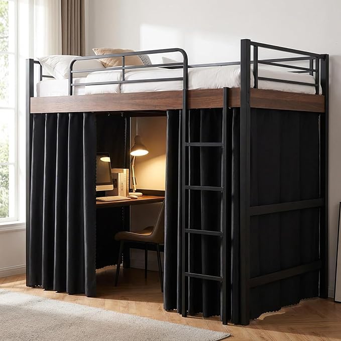 Dorm Blackout Privacy Bottom Bunk Bed Curtains - 2 Panels 78.7"x45.3", No Drill Installation for Twin Loft Beds, Light Blocking Under Bed Canopy with Hanging Hooks & Ropes