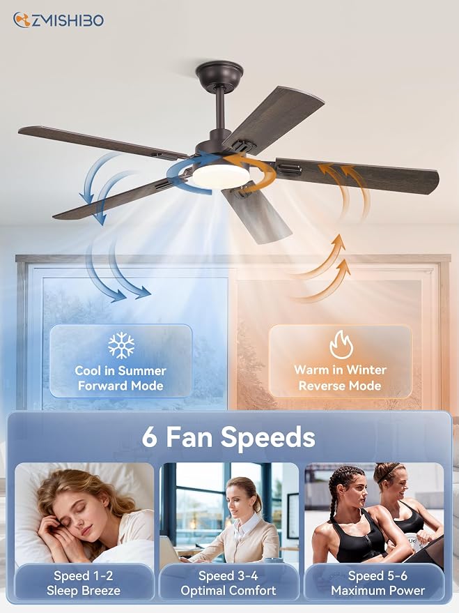 ZMISHIBO 52" Ceiling Fan with Light and Remote, Oil Bronze Farmhouse Indoor | 24W 2400LM Bright LED, 3CCT, Dimmable, App Control, Rustic Dual Finish Blades, Quiet&Strong Motor for Bedroom, Living Room