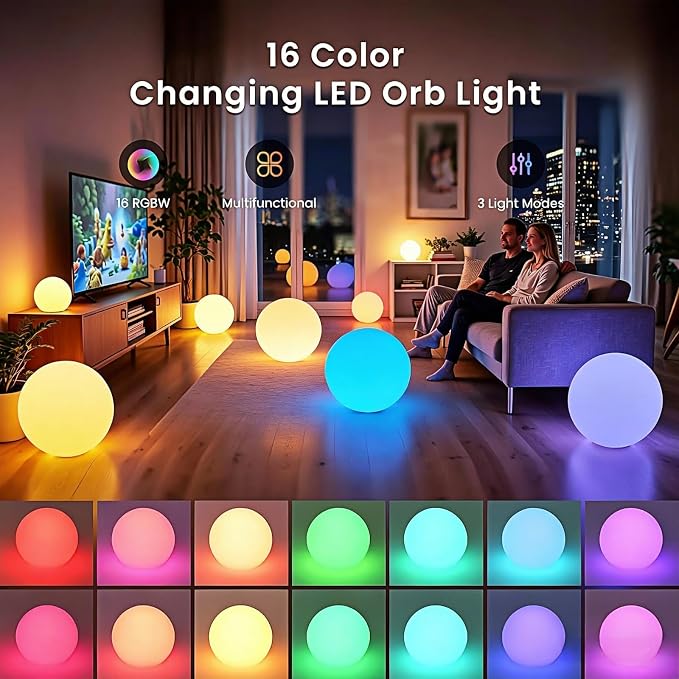 LOFTEK 12-inch LED Light Ball, Rechargeable Waterproof Globe Lamp w/Remote | 16 Colors Dimmable Sphere Night Light, Cordless & Color Change, Sensory Lamp for Home, Party, patio Decor
