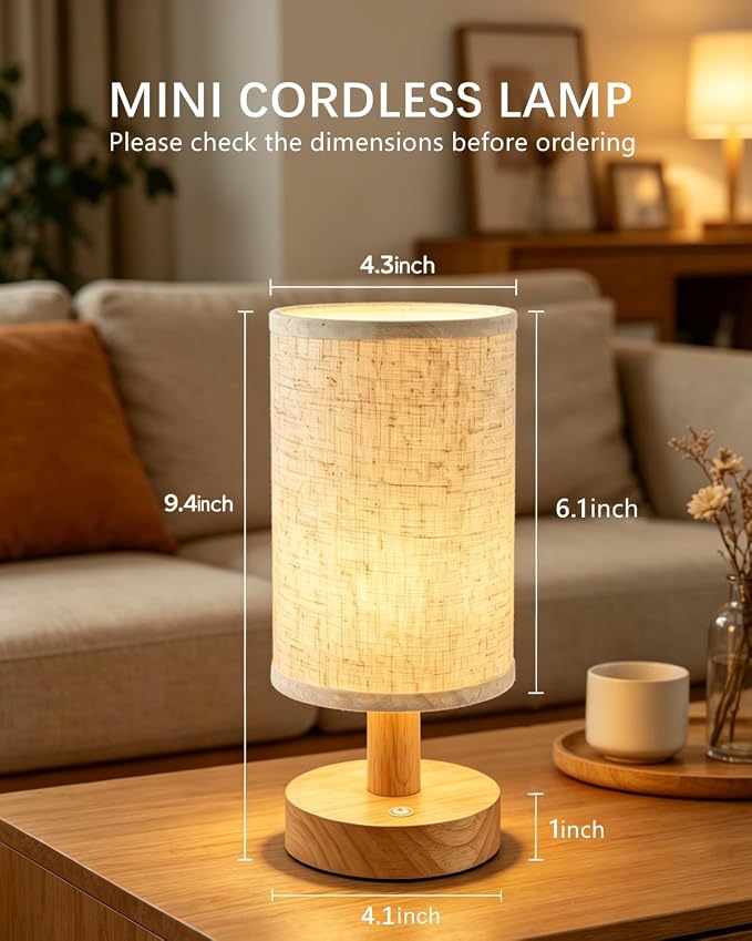 Rechargeable Cordless Table Lamp – 4000mAh Battery Bedside Lamp, Mini Touch Control Dimmable LED Light with 3 Color Modes, Portable Night Light for Bedroom, Dorm, Living Room, Desk, Sofa Side