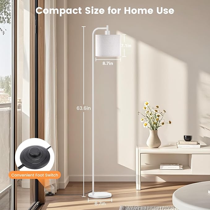 Floor Lamp for Living Room, Tall Standing Lamp with Linen Shade | Dimmable with Remote Control, 3 Color Temperatures, 9W LED Bulb Included, Ideal for Bedroom, Office and Reading Corner