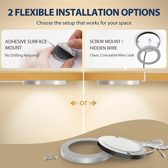 V4light LED Puck Lights, Smart Under Cabinet Lighting with Remote, 4 Pack | Dimmable 2700K-6500K, Alexa Voice Control, Plug-In Wired, Adhesive Mount, For Kitchen Counter Closet Shelf Display Case