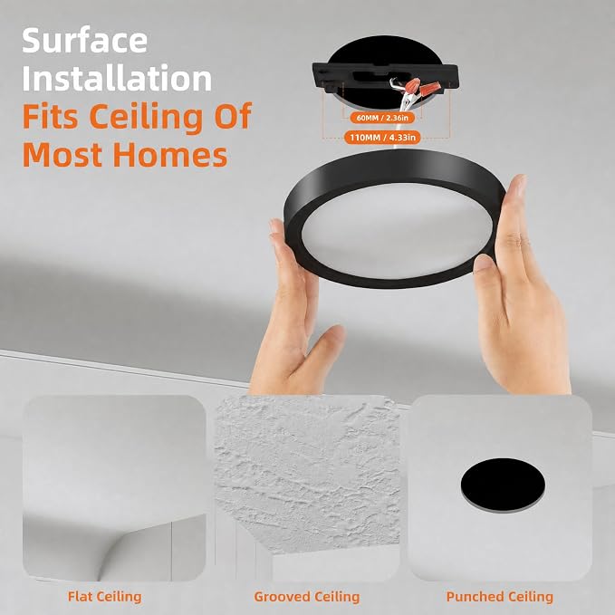 TALOYA Flush Mount Ceiling Light Fixture,6.7 Inch,15W,5000K Daylight Black | 100–240 VAC Input LED Ceiling Light for Bedroom, Living Room, Porch,Bathroom,Kitchen, Laundry,Hallway and Closet
