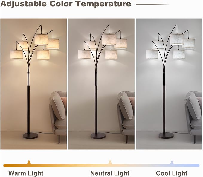 Dimmable Floor Lamp - Arc Floor Lamps for Living Room, 4000LM Super Bright Modern Tall Standing Lamp with Black Shades & Heavy Base, Mid Century Tree Floor Lamp for Bedroom Office
