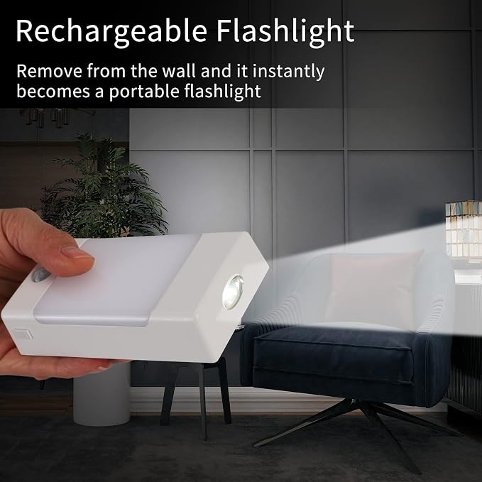 4-in-1 LED Night Light Emergency Backup Light, Motion Sensor, Dusk-to-Dawn Sensor, Rechargeable Battery Operated 5000K Daylight White, LED Flash Light for Home, Power Failure, Hurricane, 2Pack