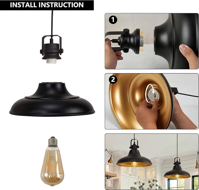 Black Farmhouse Pendant Light,Blacks Pendant Lighting for Kitchen Island,Matte Black Hanging Lighting Fixture Over Sink for Dinning Room Bedroom Hallway,3 Packs