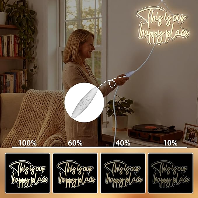 NOSUN This is Our Happy Place Neon Sign Happy Place Neon Signs for Wall Decor Dimmable Warm White LED Signs for Bedroom Classroom Man Cave Home Bar Birthday Party Game Zone Decor Neon Classroom Sign