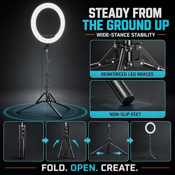 18" LED Ring Light with Tripod Stand, Professional Dimmable Ring Light Kit | 3000K-6000K Color Temperature & Brightness, for Makeup, Photography, Video Recording, Live Streaming, TikTok & YouTube