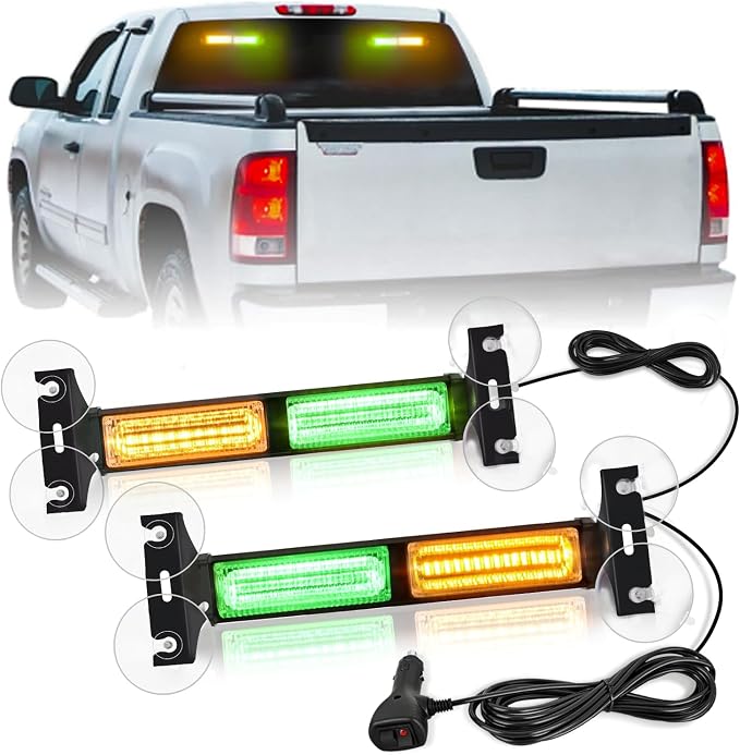 Nilight 40LED Amber Green Emergency Strobe Traffic Advisor Light Bar with Suction Cups Dash Safety Warning Hazard Flashing Lights Interior Front/Rear Windshield for Trucks Construction Vehicles | with Suction Cups Dash Safety Warning Hazard Flashing Li...