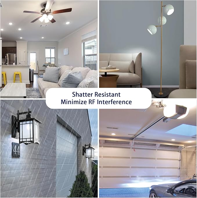 Garage Door Opener LED Light Bulb 4 Pack，15W Equivalent to 100W Garage Light Bulb,A19 5000K Daylight White E26 Base 120V Outdoor Light Bulbs,Minimize Interference,Dimmable