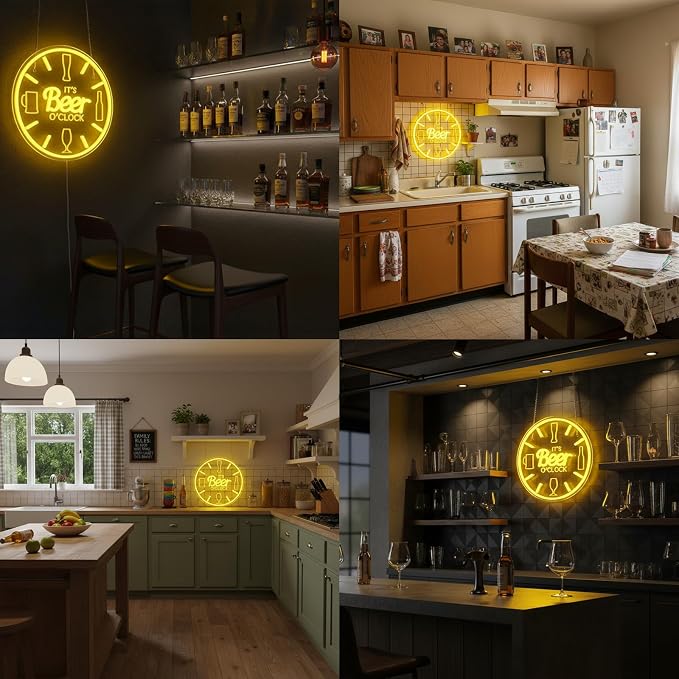 Beer Neon Sign Bar Neon Sign It's Beer O'Clock Sign for Wall Decor Man Cave | LED Dimmable USB Powered Neon Beer Signs for Home Bar,Kitchen Basement Bar,Bachelor Party,Pub Wall Decor, Beer Lovers Gift