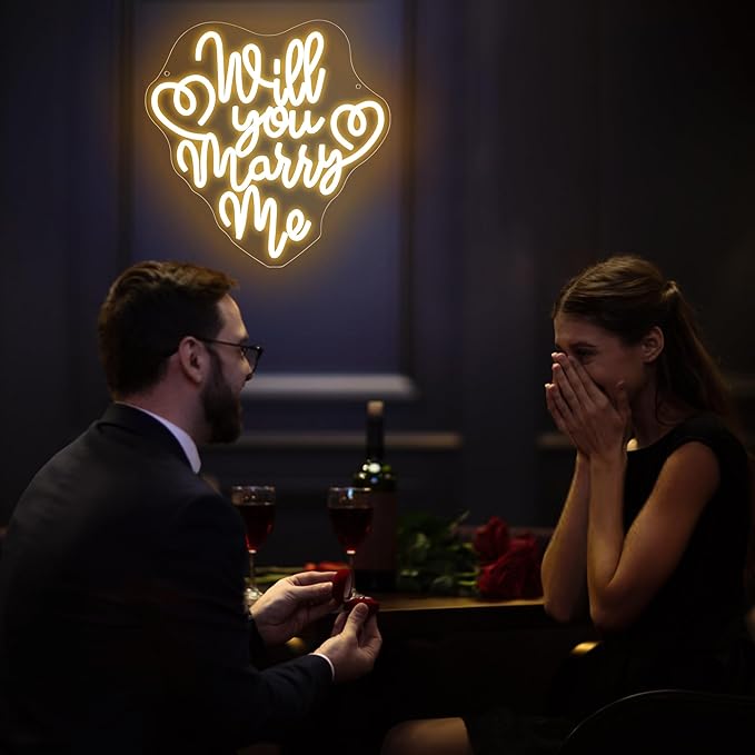 Will You Marry Me Neon Sign for Wall Decor Dimmable Led Neon Light Up Sign for Hanging Proposal Wedding Party Engagement Valentines Day Girlfriend Bridal Shower Gifts Art Size 13.1 * 12.9In (WZCP202)